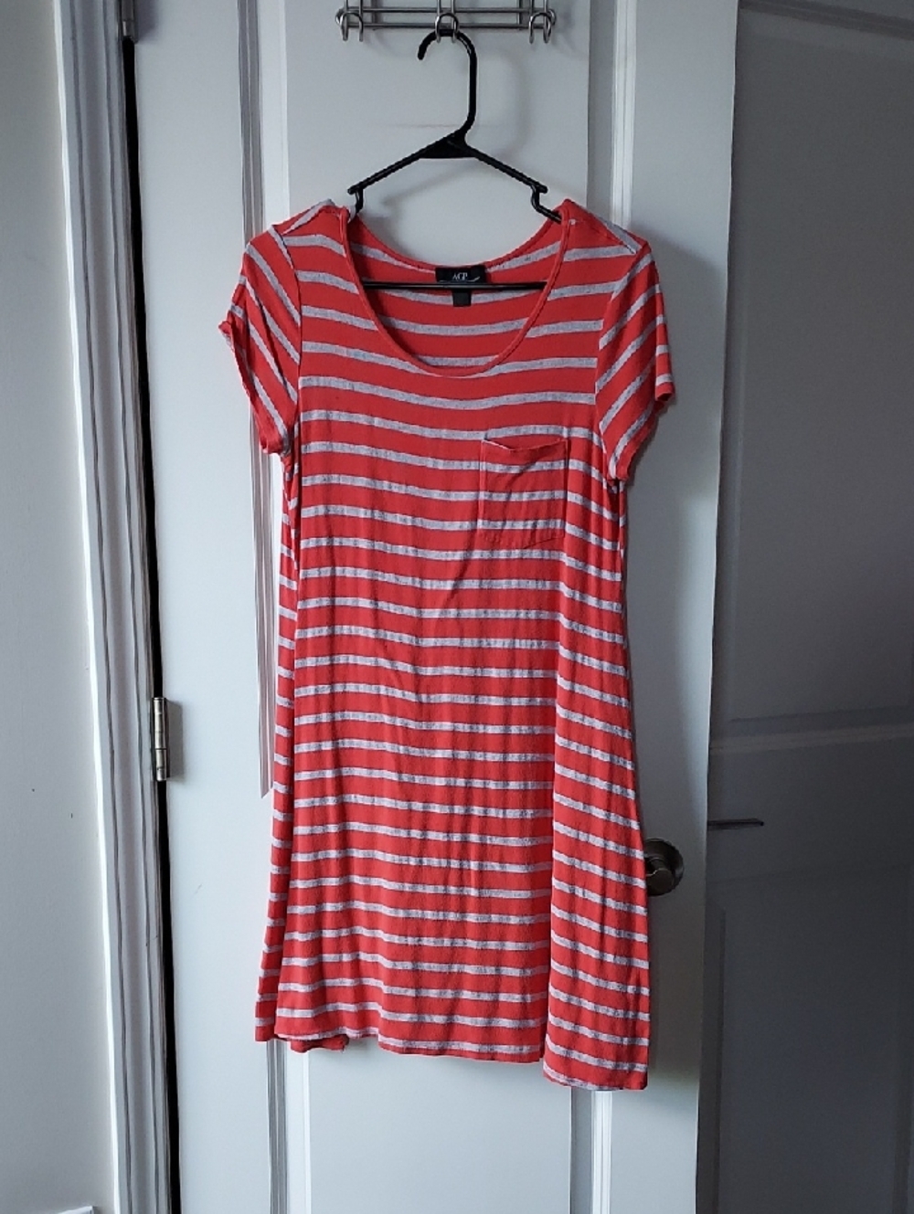 AGB Dress Coral and White Striped Short Sleeve T-Shirt Dress